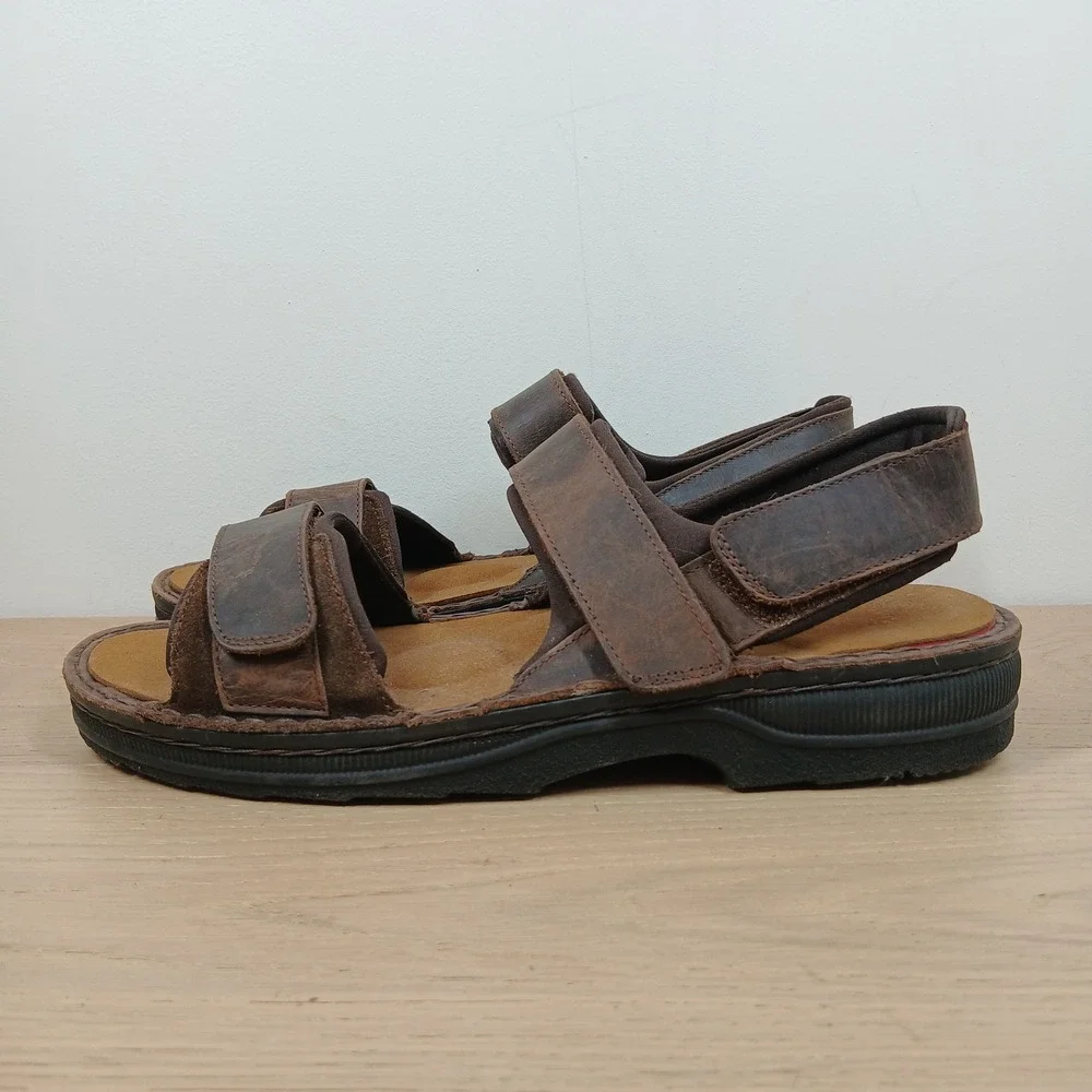 Naot Sandals Mens 12 Brown Leather Three-Strap Adjustable Comfort